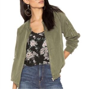 Sanctuary Linen Blend Bomber Jacket in Olive Green Large
